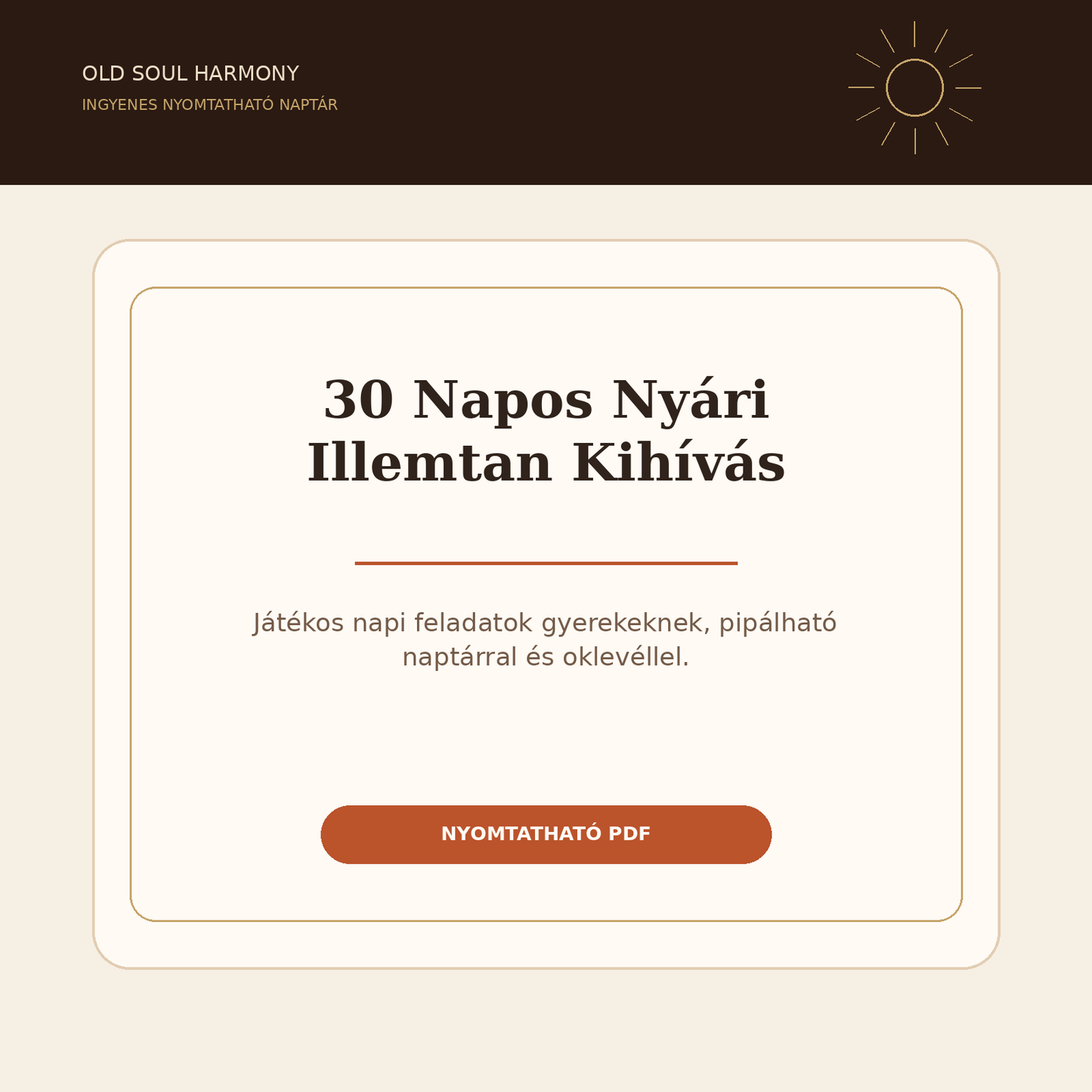 30 Napos Nyári Illemtan Kihívás — ingyenes nyomtatható naptár