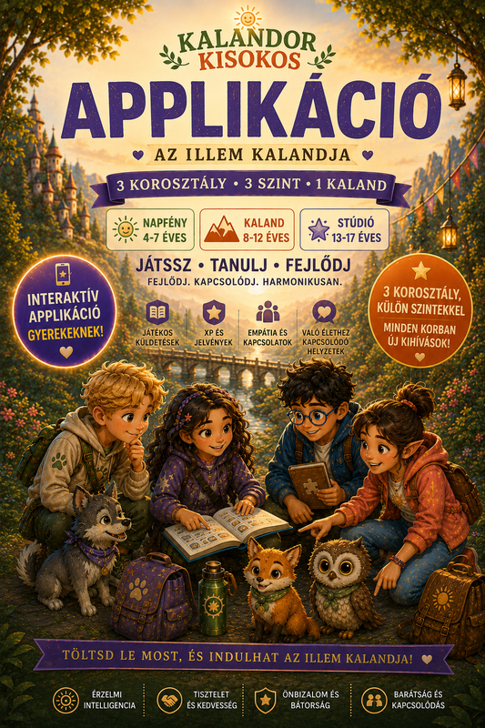 Kalandor Kisokos™ – Interaktív illem- és társas készségfejlesztő applikáció 4–17 éveseknek